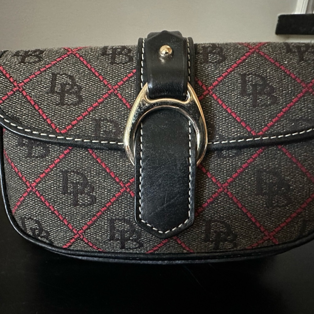 Dooney & Bourke Y2K Signature Logo Wristlet Black Red Canvas Mini Bag